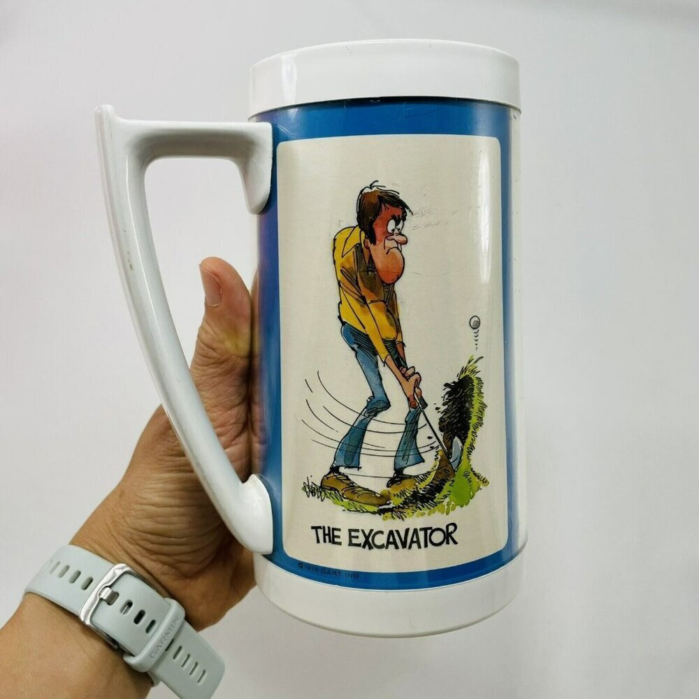 Vintage USA Thermo Serv Golf Bear Mug Tall Big Humorous Funny Golfer Men Cartoon